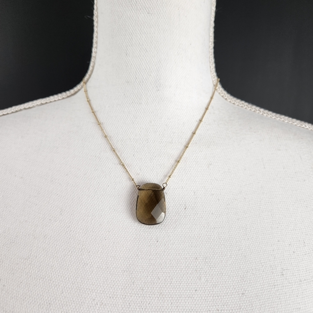Gold TONE SMOKY TOPAZ NECKLACE WITH EXTENDER CHAIN